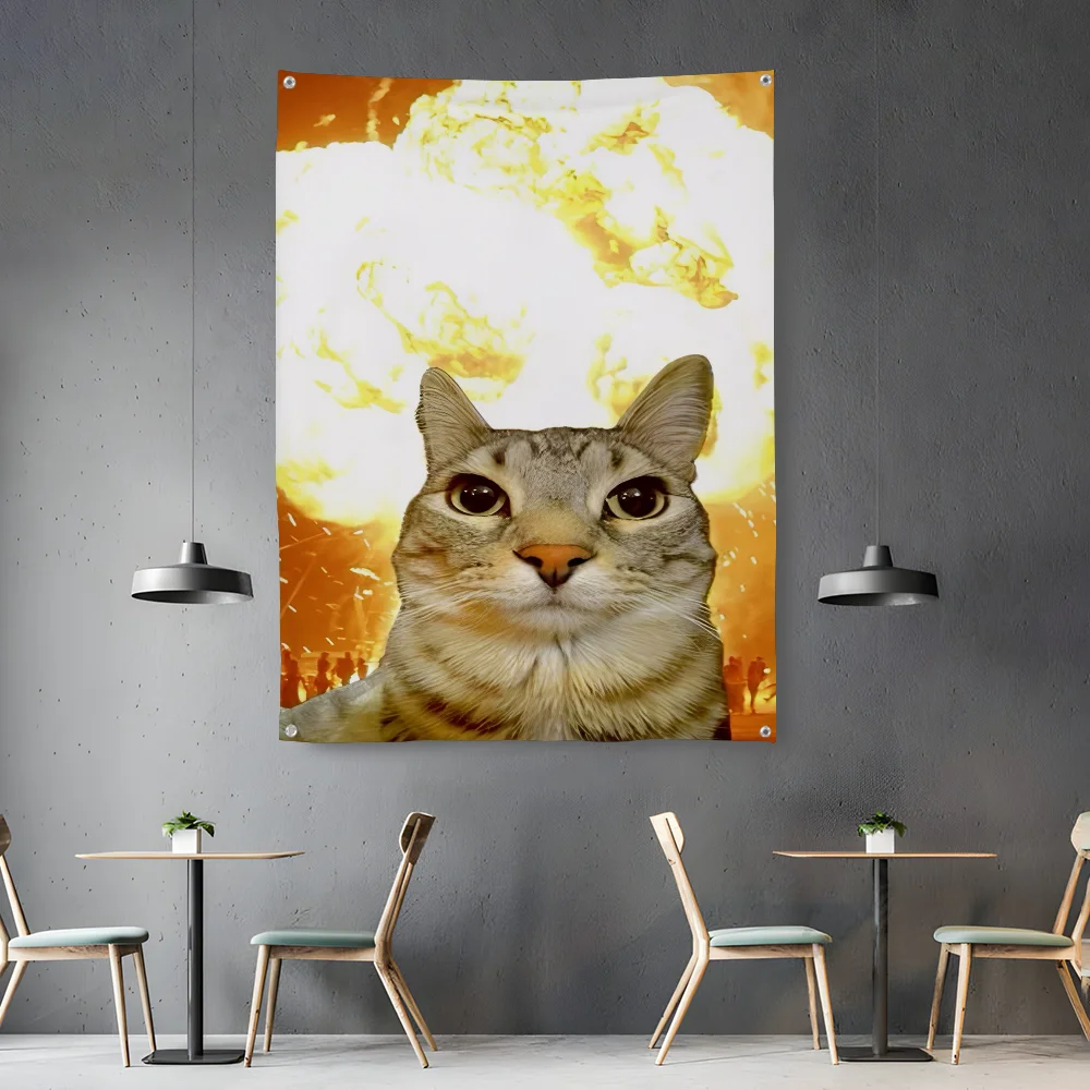 

Funny Animal Cute Core Cat Meme Flag Bedroom Living Bar Garden Outdoor Microfiber Festival Decoration Background Art Banner