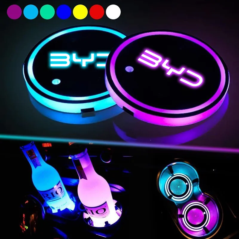 Car Logo LED Luminous Water Cup Coaster Colorful Coaster Lamps For BYD Atto 3 Act 3 Tang F3 E6 Dmi Yuan plus Song plus ev f0 f3