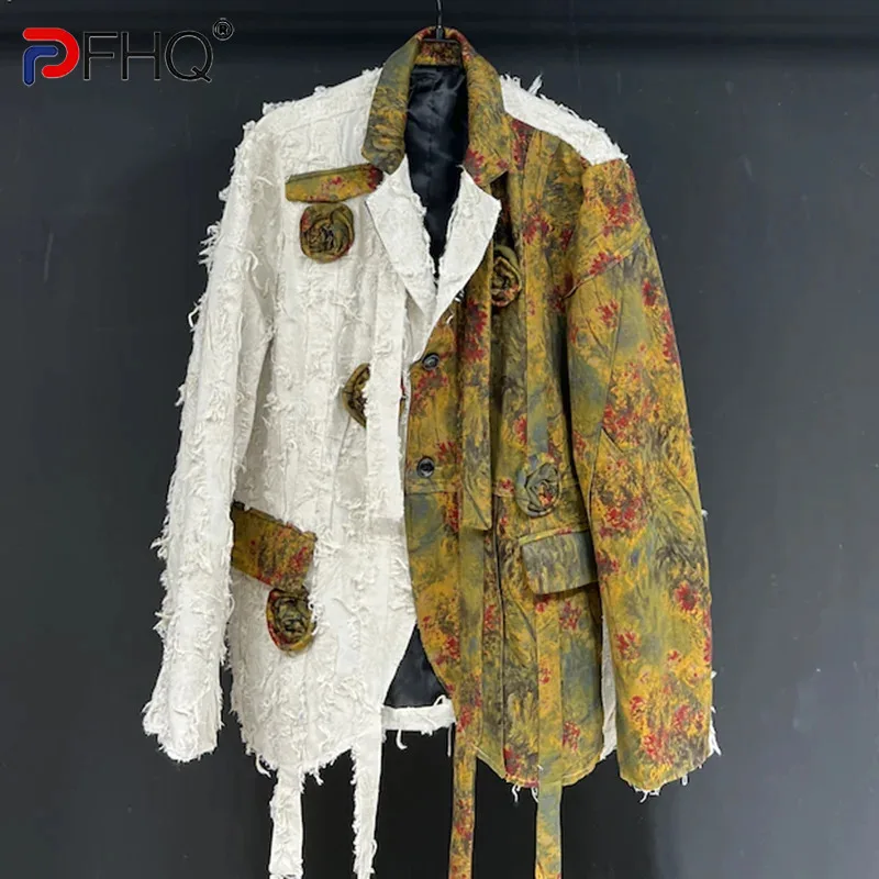 

PFHQ Men's INS Design Suit Jackets Relaxed Streetwear Handmade Rose Contrast Color Pattern Art Creativity Blazers Autumn 21Z2995