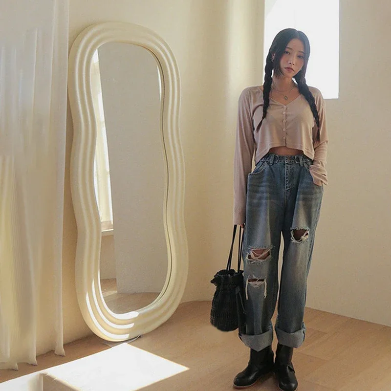 

Современное зеркало с облаком для девочек, нерегулярное корейское стильное эстетическое напольное зеркало, волнистая рамка для макияжа, палочка Spiegel, украшения для гостиной