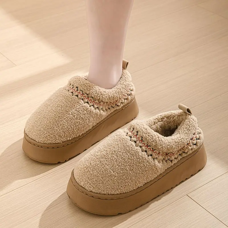 

Women's New Arrival Winter Fleece-Lined Plush Cotton Ankle-High Slippers Thick Sole Slip-Resistant Indoor Home Warm Footwear