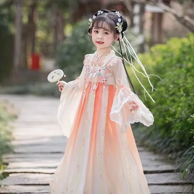 

Spring tang dynasty Girl Ancient Dress Cosplay Clothing Children Kids Girls Hanfu Chinese Traditional Costume Princess Dresses