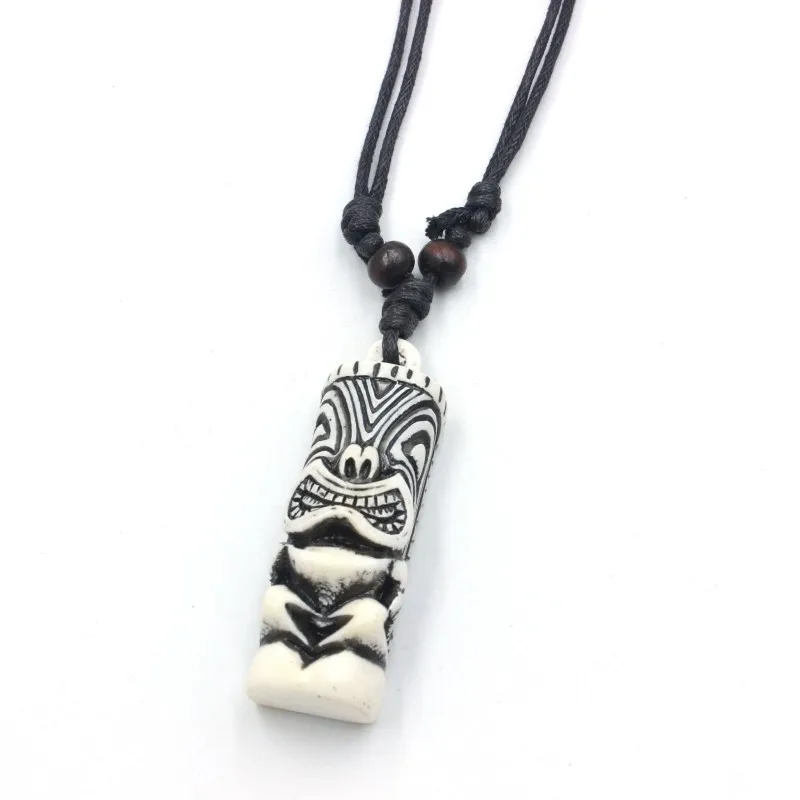 Cool Imitation Yak Bone Tiki Totem Pendant Necklace for Men Women Amulet Jewelry Gift