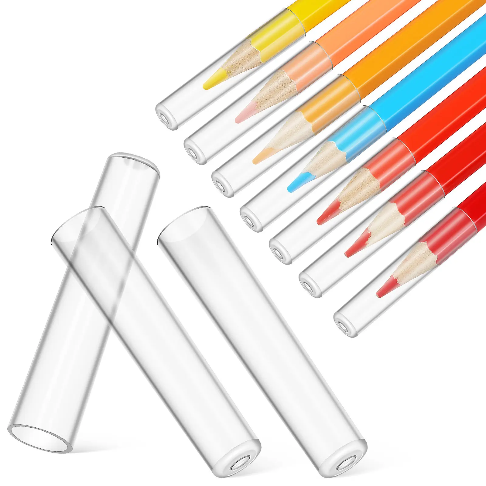 

10Pcs Plastic Pencil Tip Protectors Clear Pencil Covers Extenders for Standard Wooden Colored Pencils School Stationery