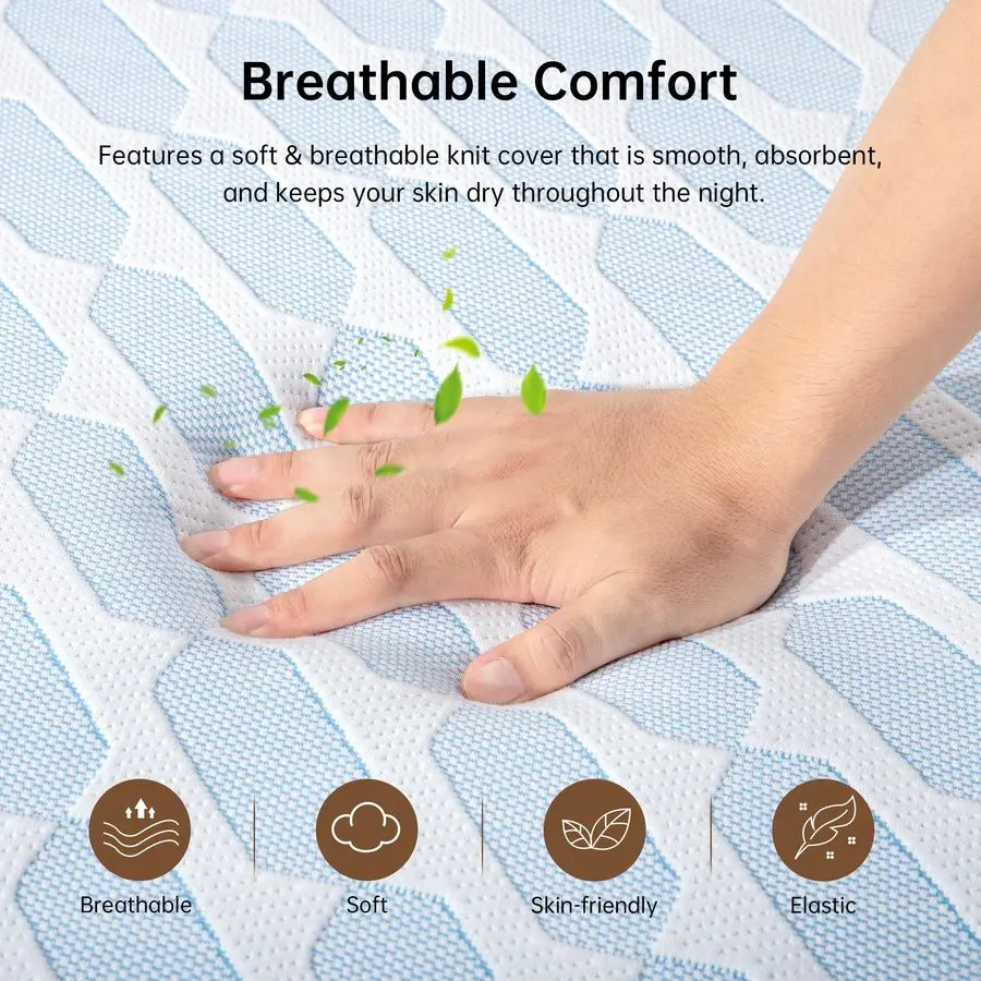 Matelas double de pouces pour adulte et adolescent, matelas simple en mousse à mémoire de forme rafraîchissante dans une boîte pour lit superposé, lit gigogne, soulagement de la pression, Re