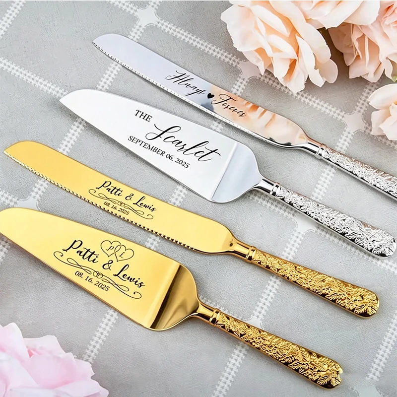 

Custom Engraved Vintage Ornate Wedding Cake Knife Server Set Stainless Steel Cake Serving Knife Set Bridal Shower Gift for Her