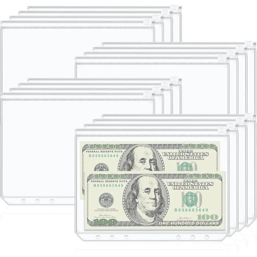 

18 шт. карманы для папок формата А5, 6 отверстий, вставки для папок формата А5, бюджетные конверты для наличных денег для составления бюджета, прозрачный чехол на молнии, водонепроницаемый фотоэлектрический