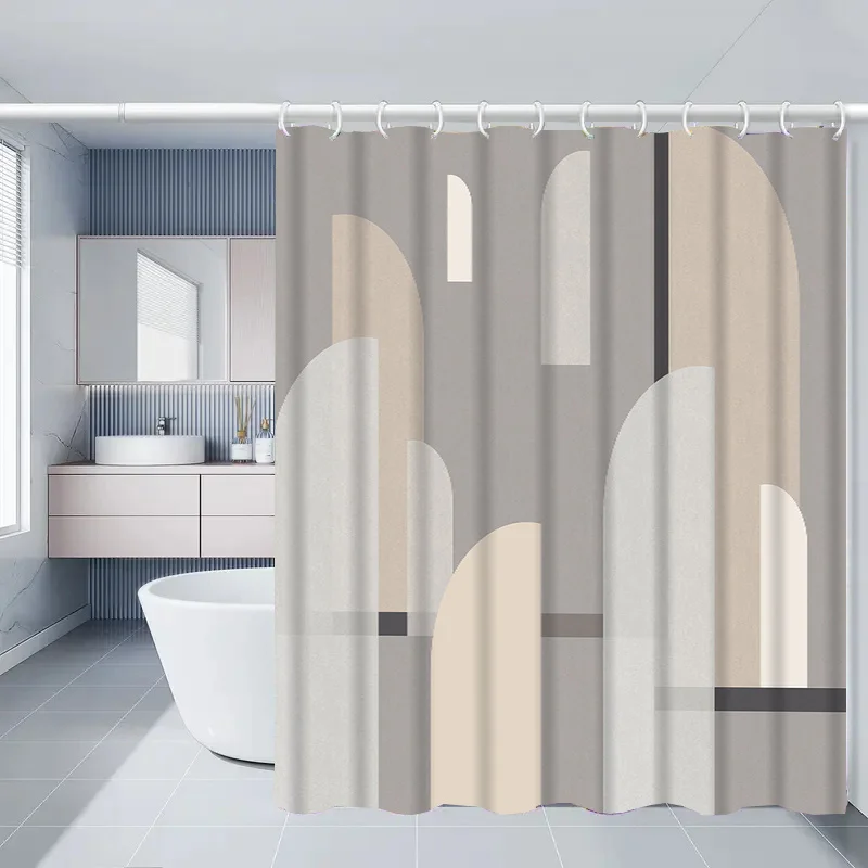 Modern Geometric Shower Curtain Liner Polyester Bathroom Decor Abstract Neutral Beige Grey Waterproof curtain for Home Spa Style