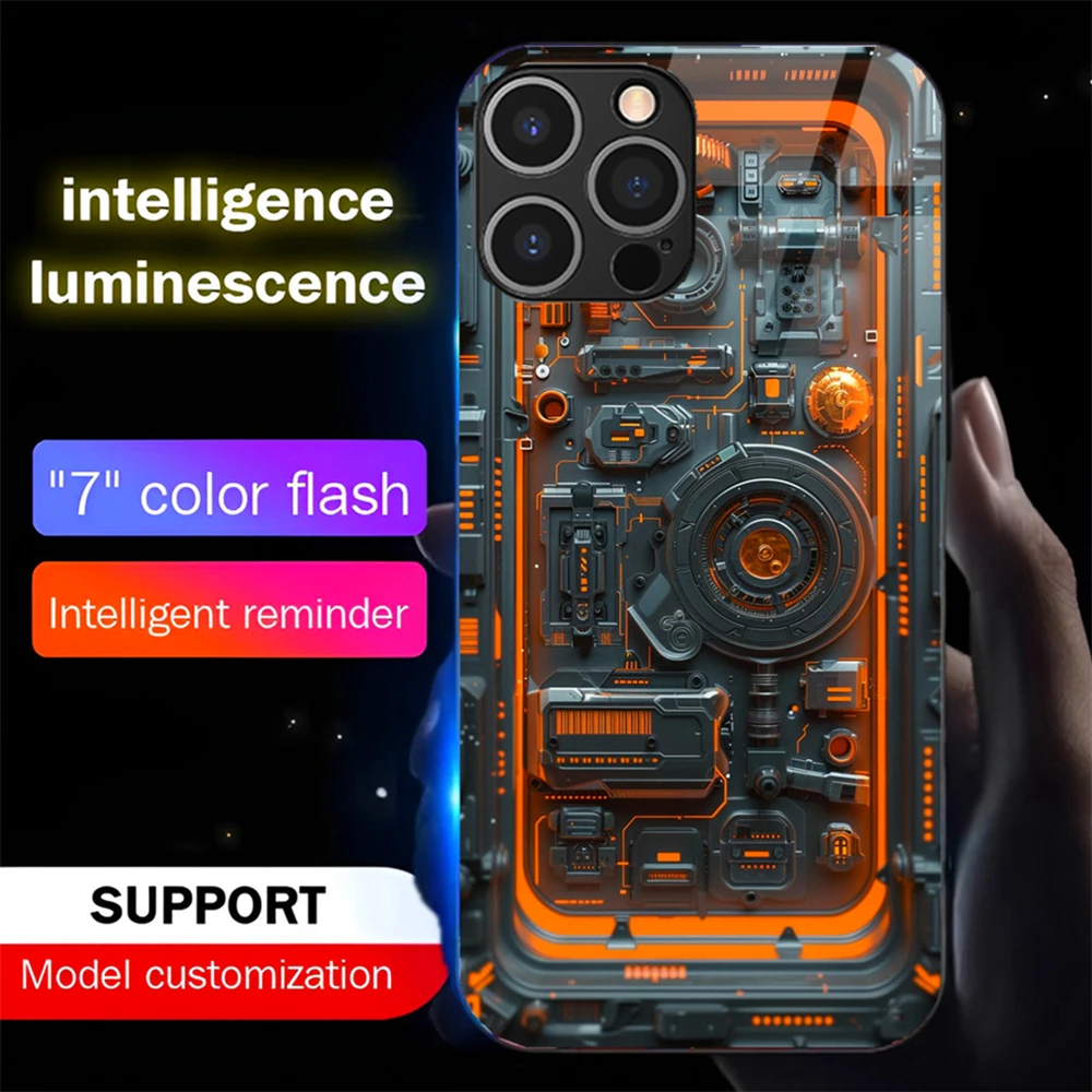 

Mechanical Art Pattern LED Light Up Phone Case Glowing Back Cover For Samsung S26 S25 S24 S23 S22 S21 S20 FE Plus Ultra