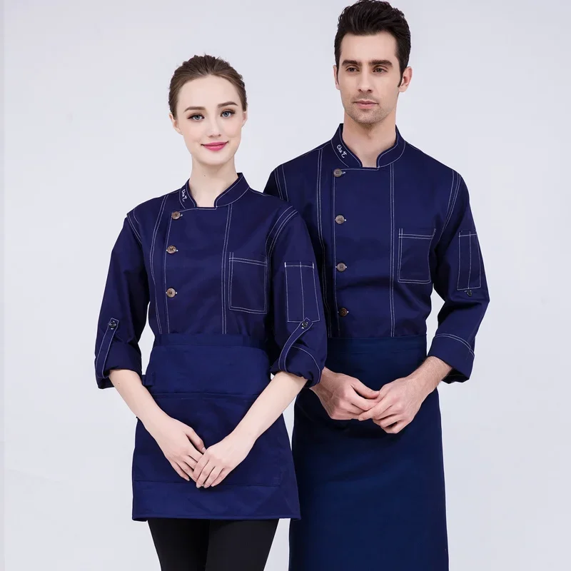 2024 New Design Chefs White Coat Men and Women Fall/Winter Long Sleeve Blue Green Denim Uniform Hotel Cook Work Clothing Sales