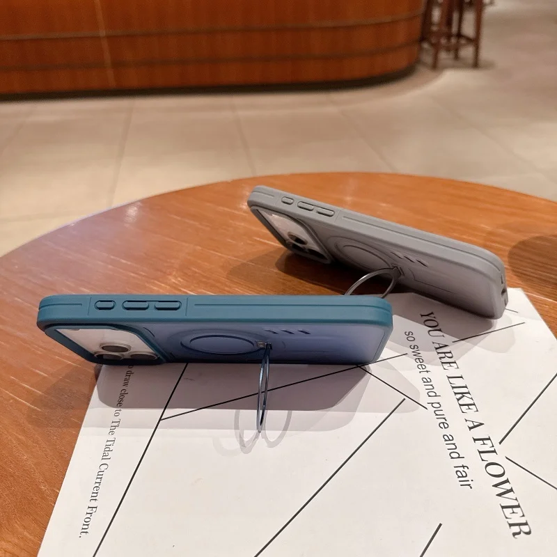 Capa de telefone com suporte magnético translúcido laranja fosco com furos de dissipação de calor para iPhone 17 16 15 14 13 12 11 Pro Max Plus