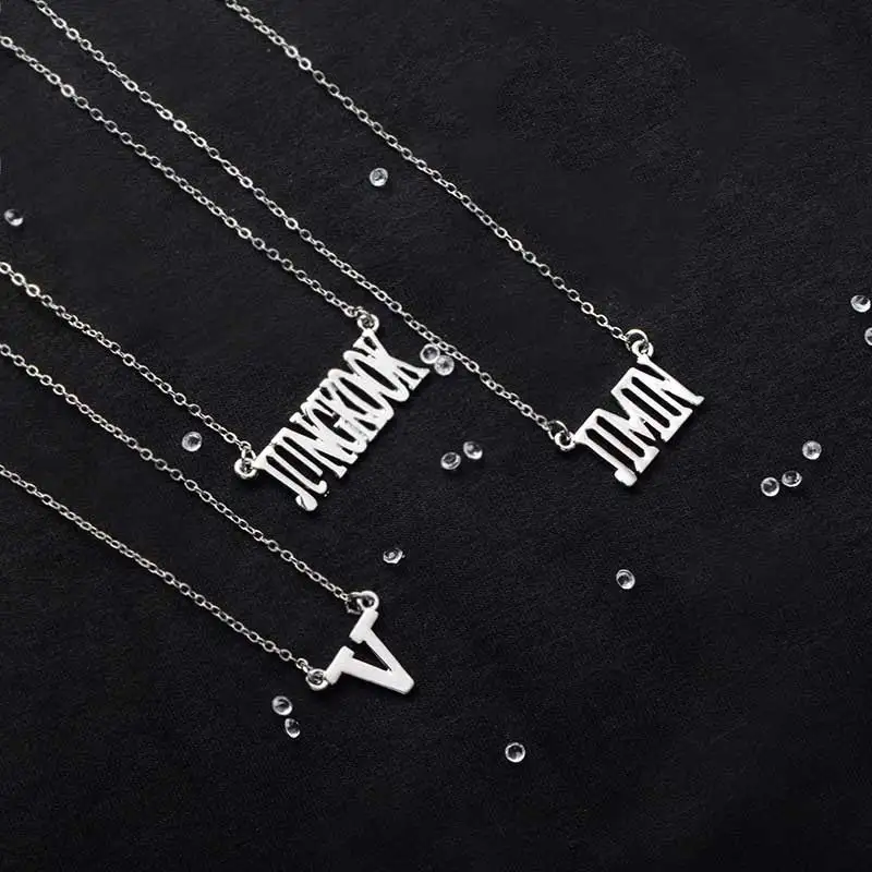 Korea Fashion Member Name Pendant Necklace Kpop Jewelry JIMIN JHOPE V JUNGKOOK RM JIN SUGA Taehyung Accessories Chain