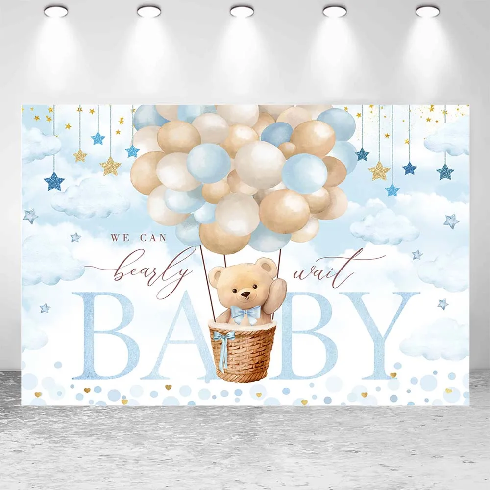 Mocsicka Baby Shower Background Bear Balloon Blue Boys Welcome Party Decor We Can Bearly Wait Backdrop Custom Banner Photo Shoot