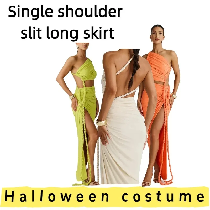 

Women's Asymmetrical One-Shoulder Strapless High-Slit Maxi Dress for Evening Parties Formal Events Weekend Gatherings