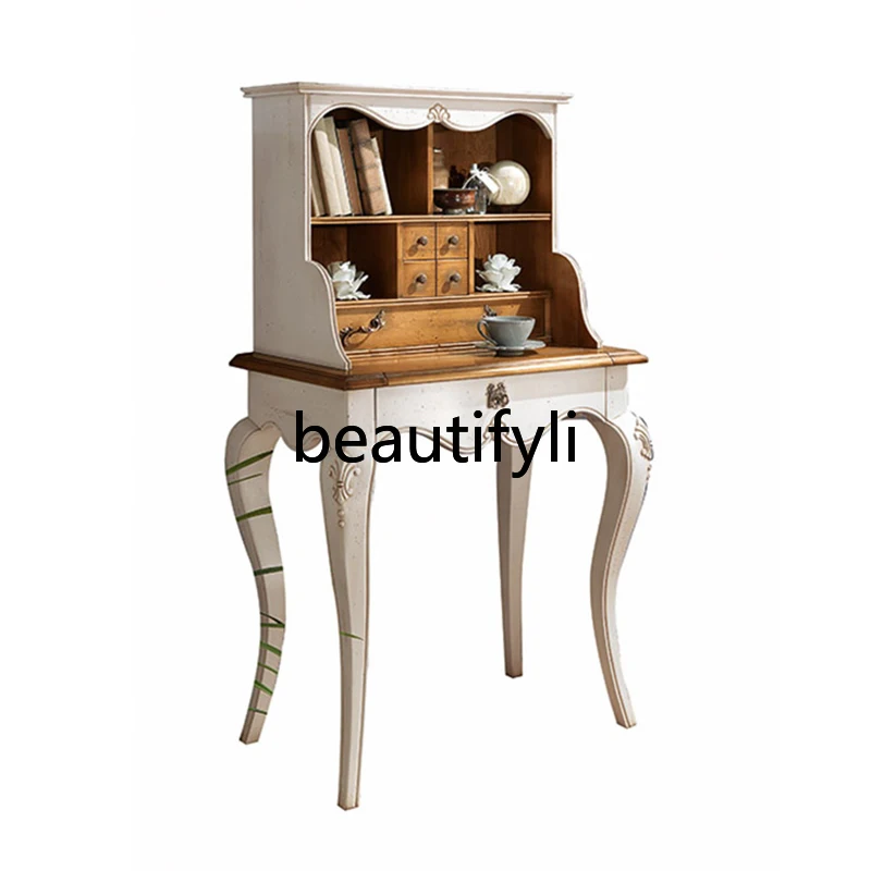 

American retro solid wood makeup table storage table engraving dresser light luxury bookshelf