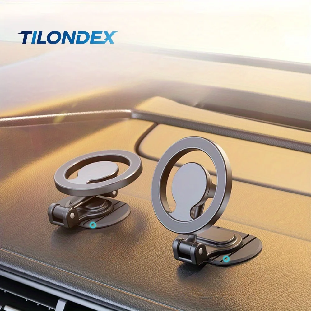 Support de téléphone pour voiture TILONDEX, rotation à 360 degrés, pliable, en métal, forte attraction magnétique, base incurvée pour téléphones mobiles
