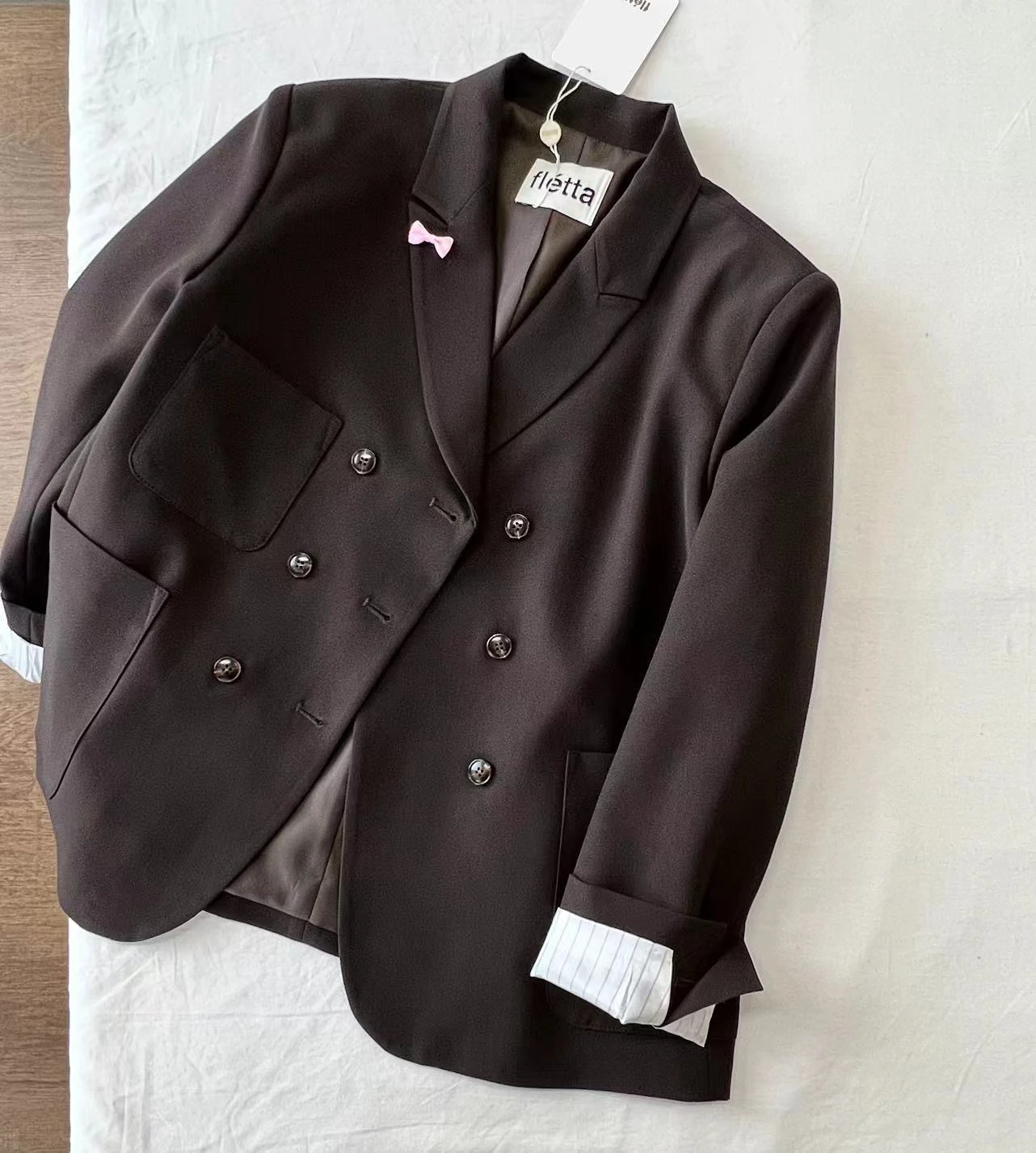 Classico doppiopetto con fiocco decorato piccolo abito pendolare Sle PREON Inizio primavera Nuovo arrivo Fletta Trend