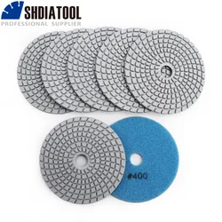 SHDIATOOL 7pcs 4inches #400 Diamond Wet Flexible Polishing Pads Set Abrasive Tool Dia100mm Velcro Removable Sanding Discs