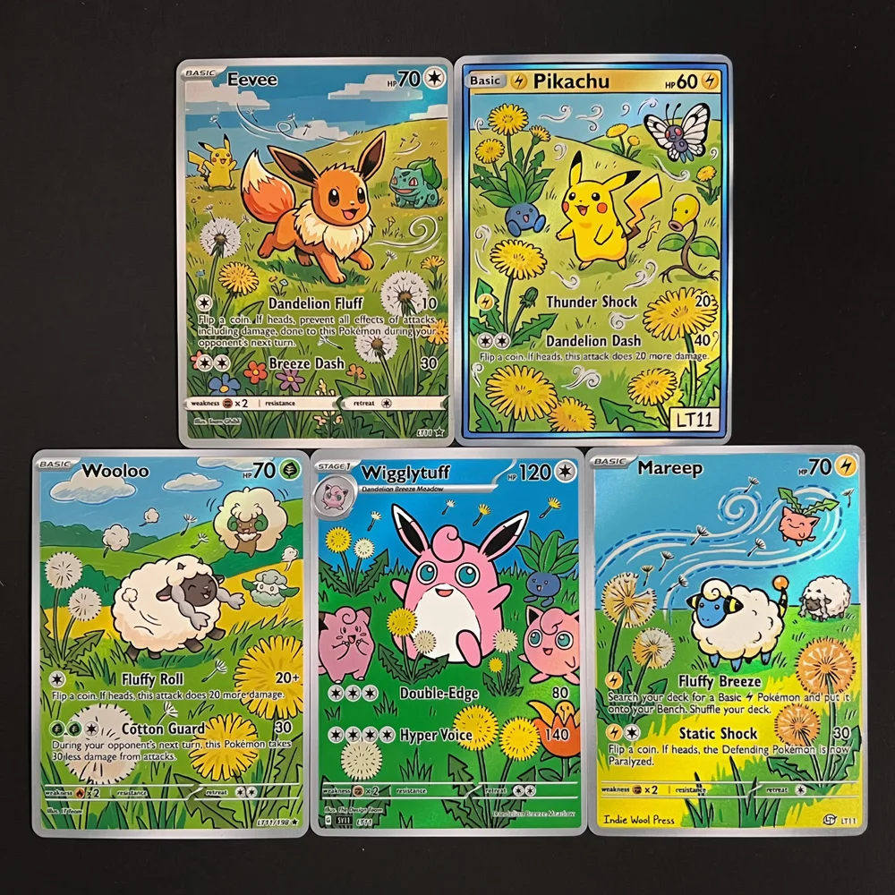 Pokemon PTCG Cards Oil Painting Style Eevee Wooloo Wigglytuff Mareep Collection Cards 5Pcs Rare Holo Card Pokemon Gift