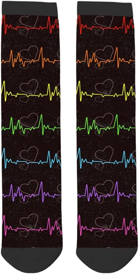 สีสัน Cardiograms Rainbow ถุงเท้าตลกสุขภาพ Curve ความแปลกใหม่ Casual ถุงเท้าลูกเรือ Contrast สีออกแบบสําหรับผู้หญิงผู้ชายของขวัญ