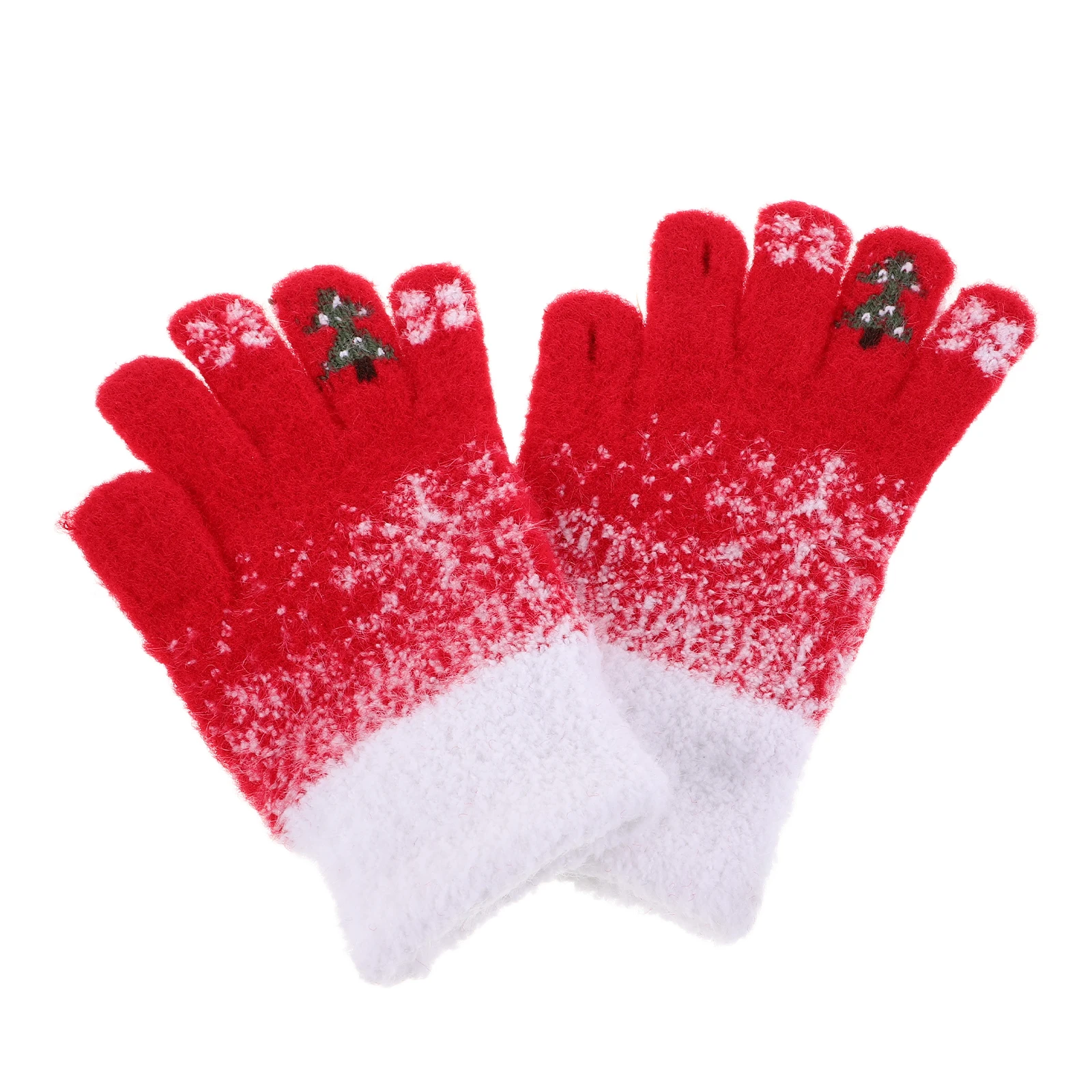 

Christmas Gloves Women Girls Winter Touchscreen Acrylic Fiber Warm Cycling Outdoor Red Snowflake Tree Pattern Arm Warmers