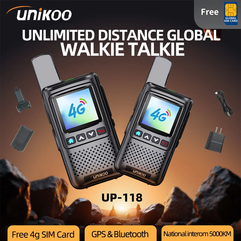 

2 PCS UNIKOO UP118 POC Global 4G Network Walkie-Talkie 5000km Long Talk Range Two Way Radio with Sim Card for free for Camping