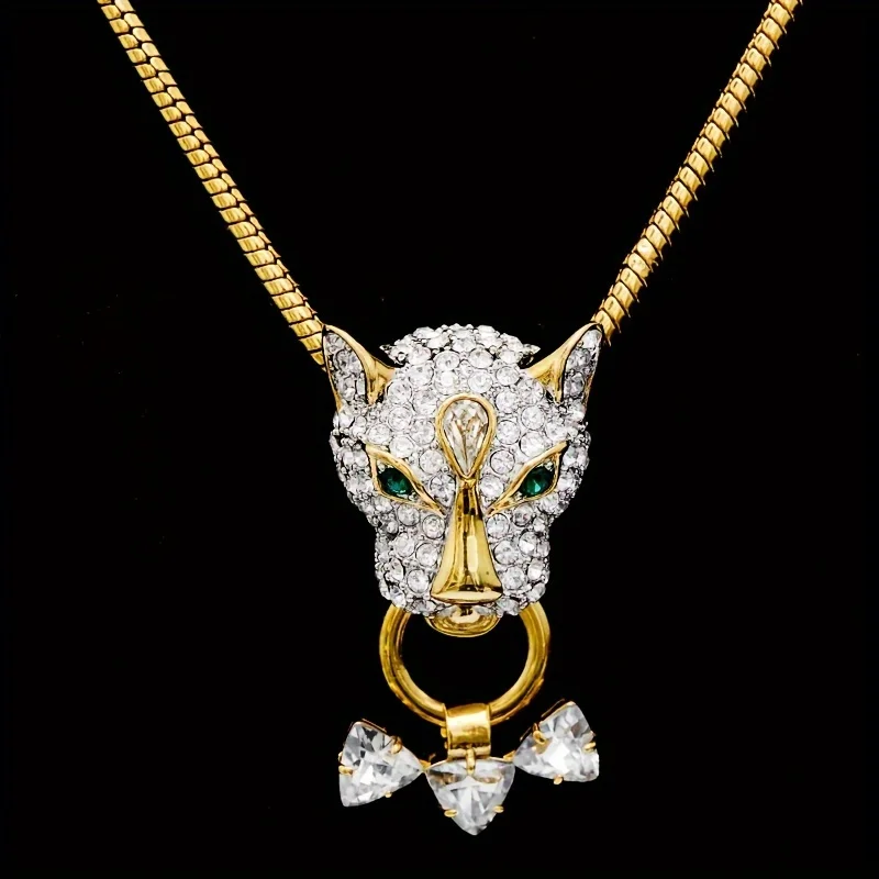 

1Pc Trendy Luxury Zircon Bow Leopard Head Pendant Necklace for Women Men Niche Hiphop Party Jewelry Valentine Day Gift