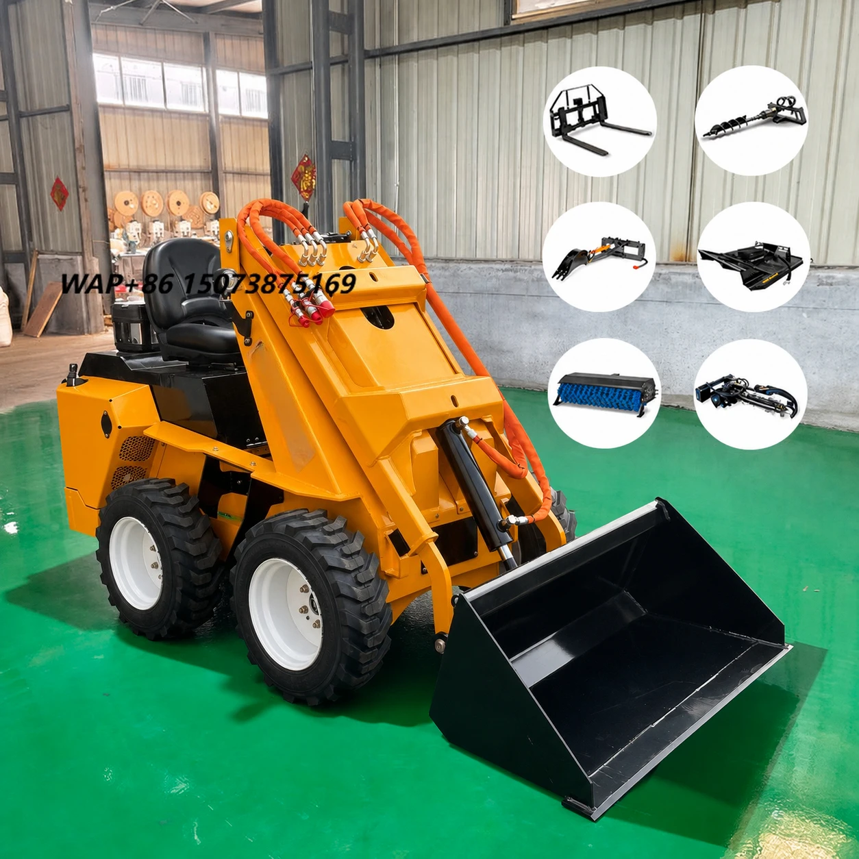 

Euro 5 EPA Kubota Skid Steer Mini Track Skid Steer Loader 1100KG With Forest Mulcher Lawn Mower