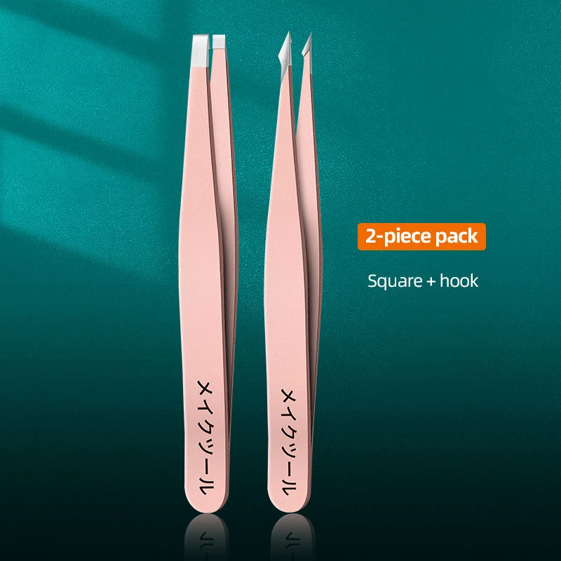 Eyebrow Tweezers Set 4 PCS Custom LOGO Slanted Pointed Flat Trimming Eyelash Tweezers Applicator Stainless Steel