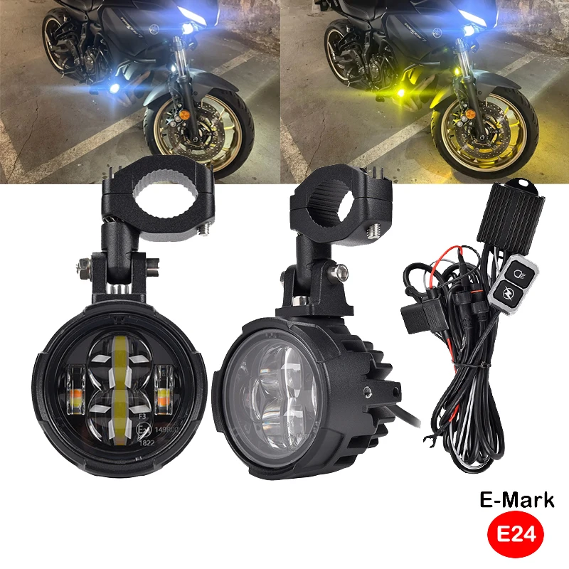 

Противотуманные фары для мотоцикла, светодиодные вспомогательные фары для вождения, прожекторы для мотоциклов, 100 Вт, проводной переключатель, двухцветные светодиодные фонари для мотоцикла