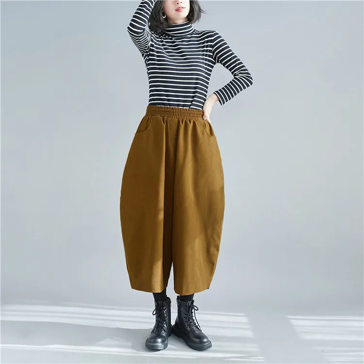 New 2026 Women's Solid Loose Casual Trousers Simple Elastic Waist Wide Leg Harem Pants Versatile Pockets Banana Pants Oversized