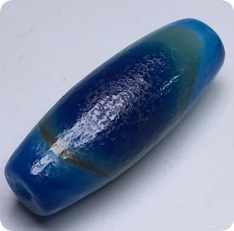 Tibetan Natural Blue Old Oily Agate Dzi Silkworm Eye Bead Pendant 41.3mm S1101