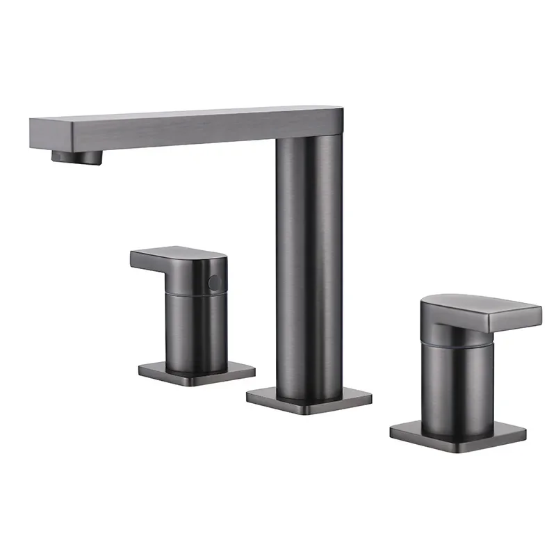 

All-copper three-hole seated bathroom washbasin faucet, white washbasin household hot and cold double control faucet