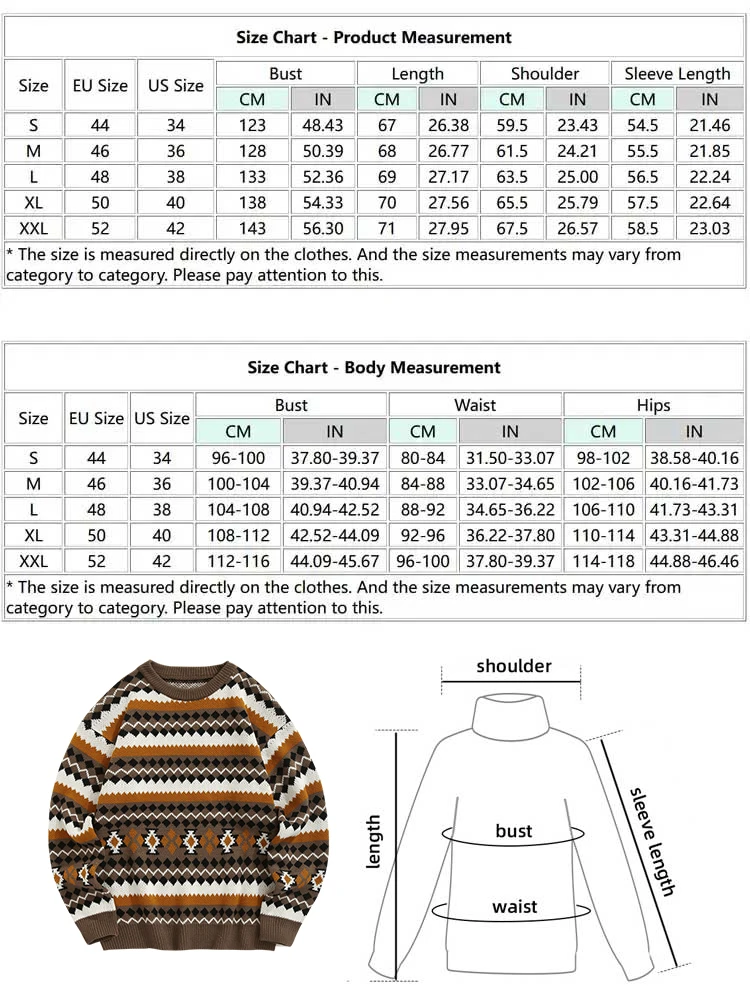 ZAFUL Men\'s Ethnic Aztec Printed Knitted Round Neck Pullover Sweater