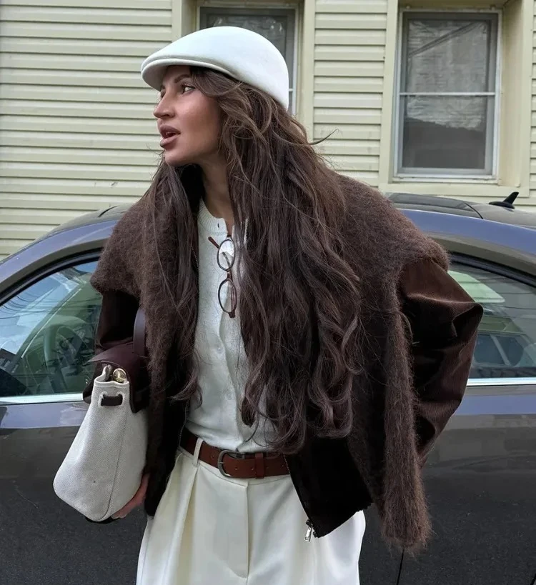 

Женская новая хлопковая коричневая вельветовая куртка в стиле ретро с воротником с лацканами, модные осенне-зимние модные куртки на молнии, пальто