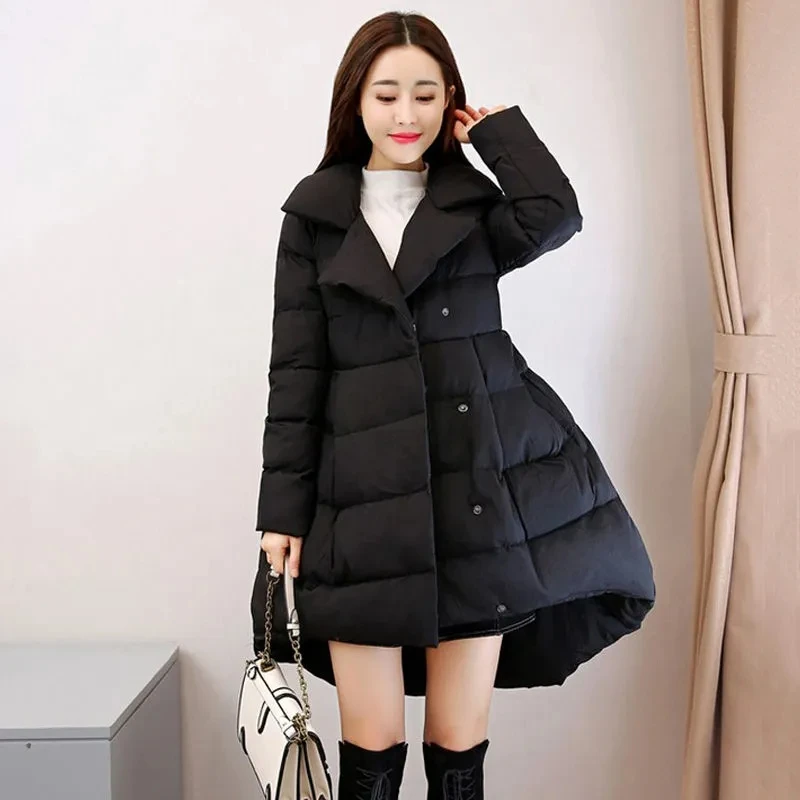 

Новая зимняя женская парка-пальто 2026 года в корейском стиле: свободная, теплая, средней длины, из пушистого хлопка, с накидкой-кейпом