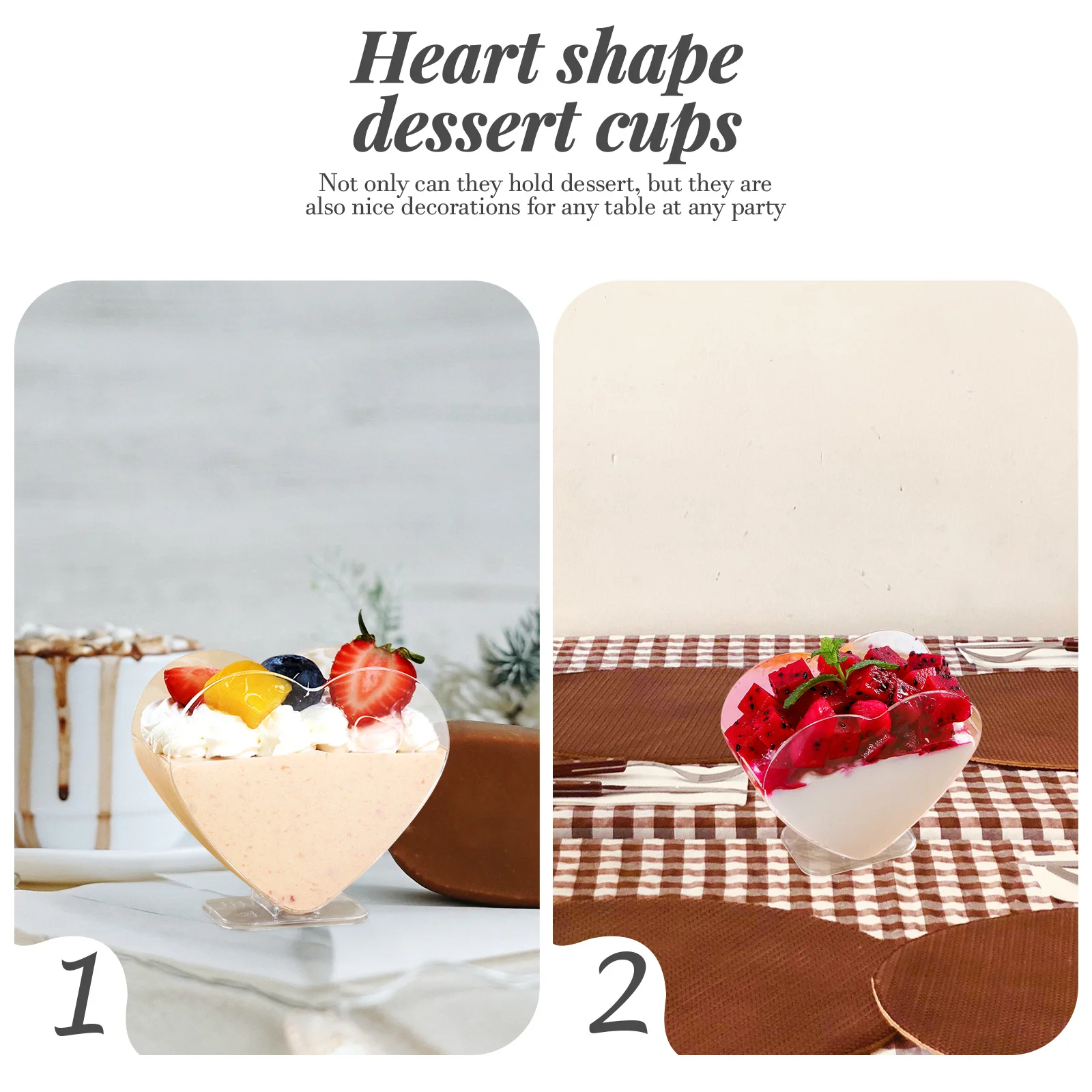 

40pcs Heart Design Dessert Creative Ice Cream Transparent Plastic Pudding Party Cake Storage Appetizer Containers Multi-Function