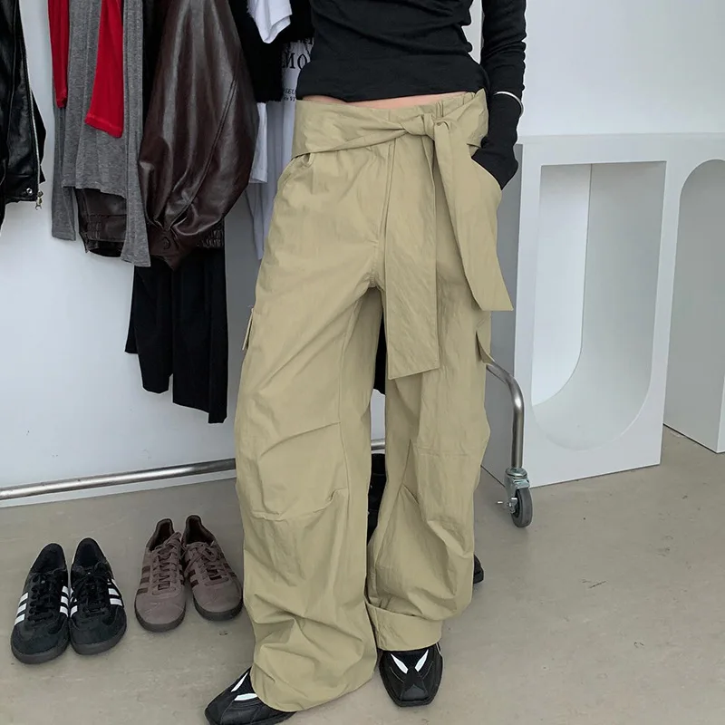 

Autumn Khaki Loose-fit Slimming Straight-leg Pants Casual Streetwear Design Unique Low Waist Versatile Workwear Style With Women