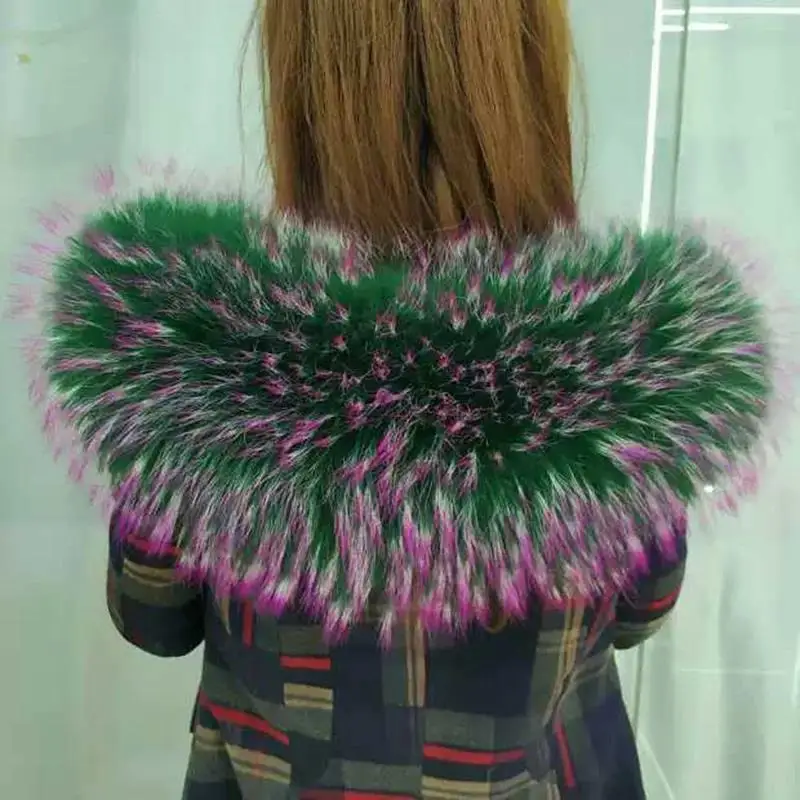 

2024 Winter Woman New Real Super Big Raccoon Colorful Stars Fur Collar One Hair Three Colors Fashion Shawls and Scarves