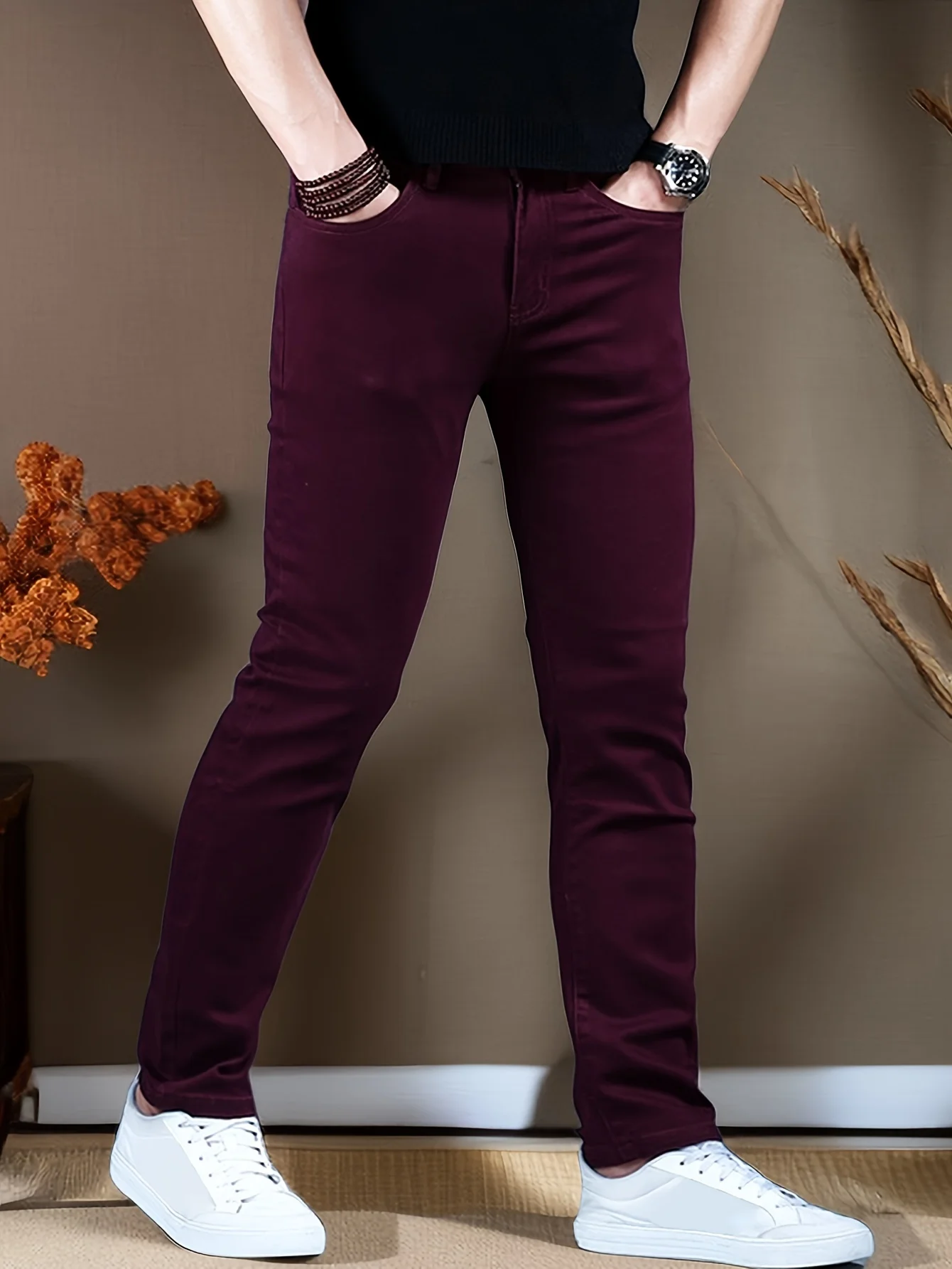 Pantalones vaqueros ajustados de pies pequeños para hombre, pantalones vaqueros elásticos ajustados de 98% algodón a la moda, pantalones rectos informales de negocios para hombre, ropa de marca