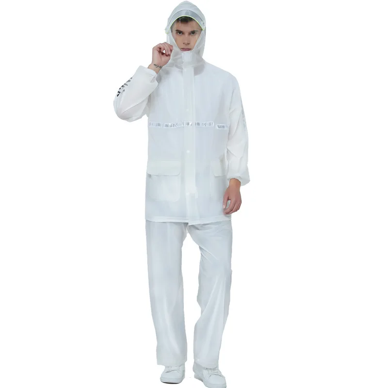 Men's Split Rain Coat and Rain Pants Set Fahion Clear PVC Waterproof Rain Poncho Outdoor Riding Rainwear Suit Fishing Raincoat