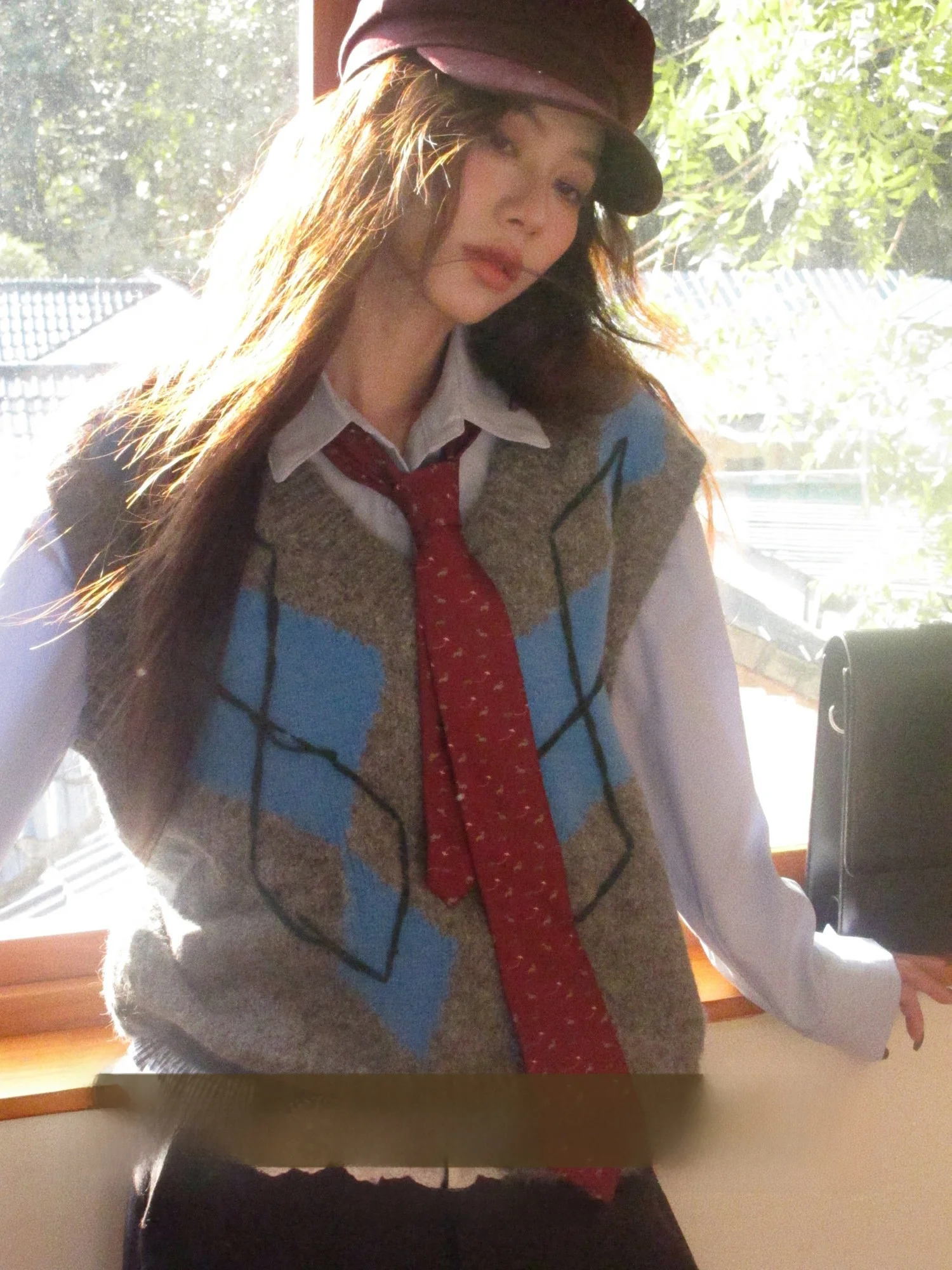 

Свободный вязаный шерстяной жилет в винтажную клетку с V-образным вырезом, с кружевными вставками, для повседневной носки, из тонкой смесовой ткани (полиэстер), стандартный крой