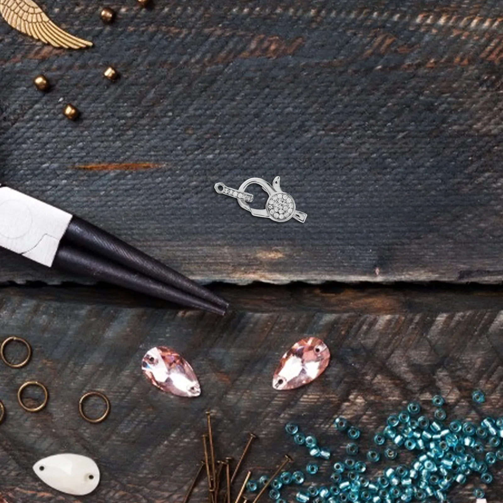 

DIY Jewelry Bead Lobster Clasp Closed Ring Kit Metal Rhinestone Jewelry Making Connectors for Necklace Bracelet Earrings