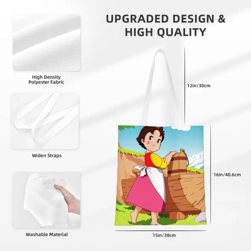 Alps Mountain Girl Happy Heidi Groceries Shopping Bag Print Canvas Shopper Tote Shoulder Bag Large Capacity Washable Handbag