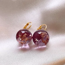 High-end Purple Golden Foil Crystal Ball Earrings For Women Fashionable Personalized Daily Accessory Party Jewelry Birthday Gift