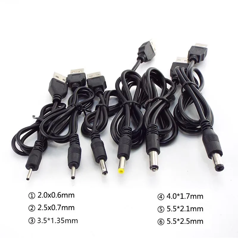 USB męski na DC 2.0 0.6 2.5 3.5 1.35 4.0 1.7 5.5 2.1 5.5 2.5mm przewód zasilający wtyczka przedłużacza Jack złącze ładowarka