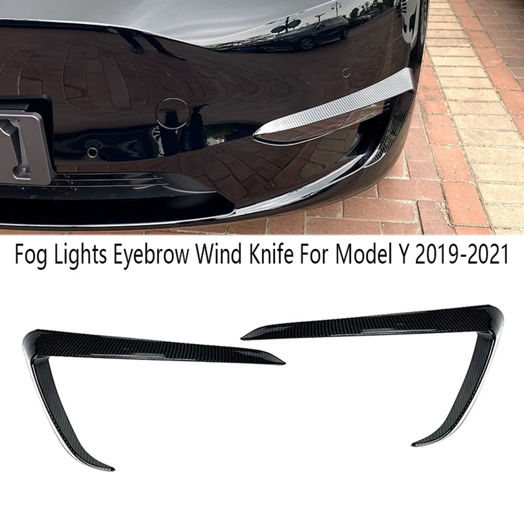 Car Fog Lights Eyebrow Wind Knife Front Bumper Splitter Spoiler Covers Trim for Tesla Model Y 2019-2021 Carbon