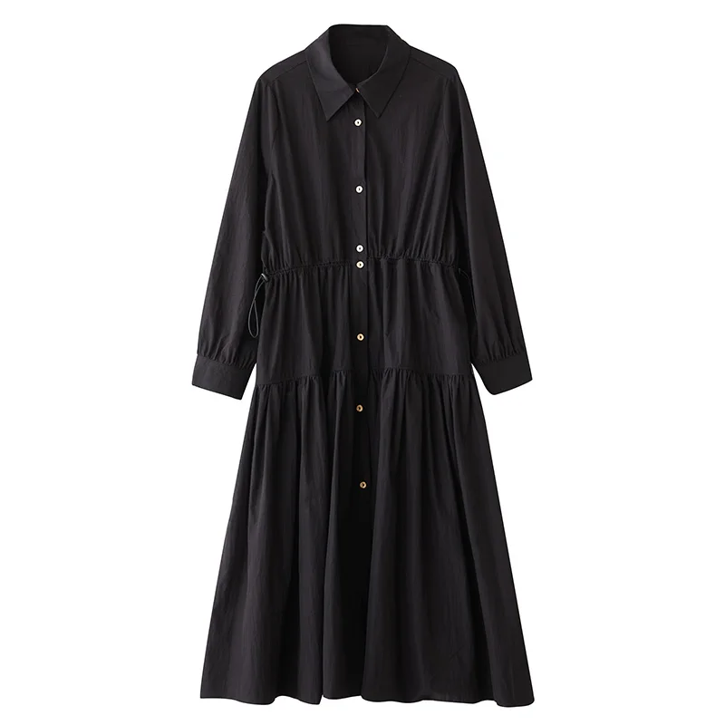 เสื้อเชิ้ตทรงเอไลน์ผ้าคอตตอนผสมโพลีเอสเตอร์สำหรับฤดูใบไม้ผลิ สไตล์ลำลอง สีพื้น คอปก