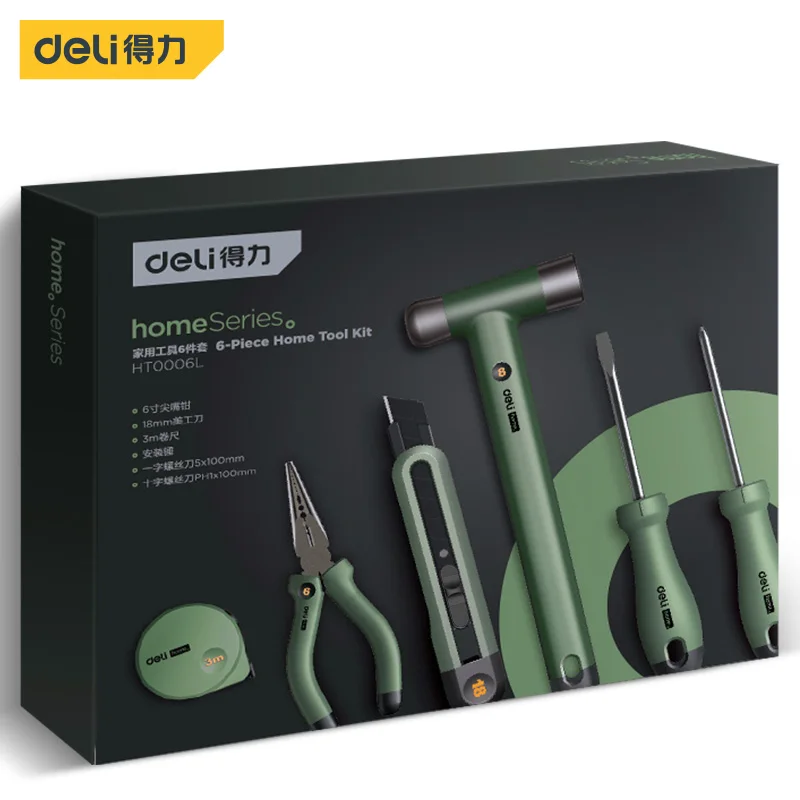 Deli Multitool-Sets, Installation, Nagel hammer, Maßband, Heims chl üssel, Zange, Schrauben dreher, Handreparatur-Werkzeugs ätze, 6-tlg