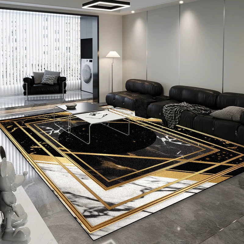 Living Room Black Gold Decoration Carpet Light Luxury Sofa Area Coffee Table Non-slip Floor Mat Bedroom Cloakroom Rugs Washable